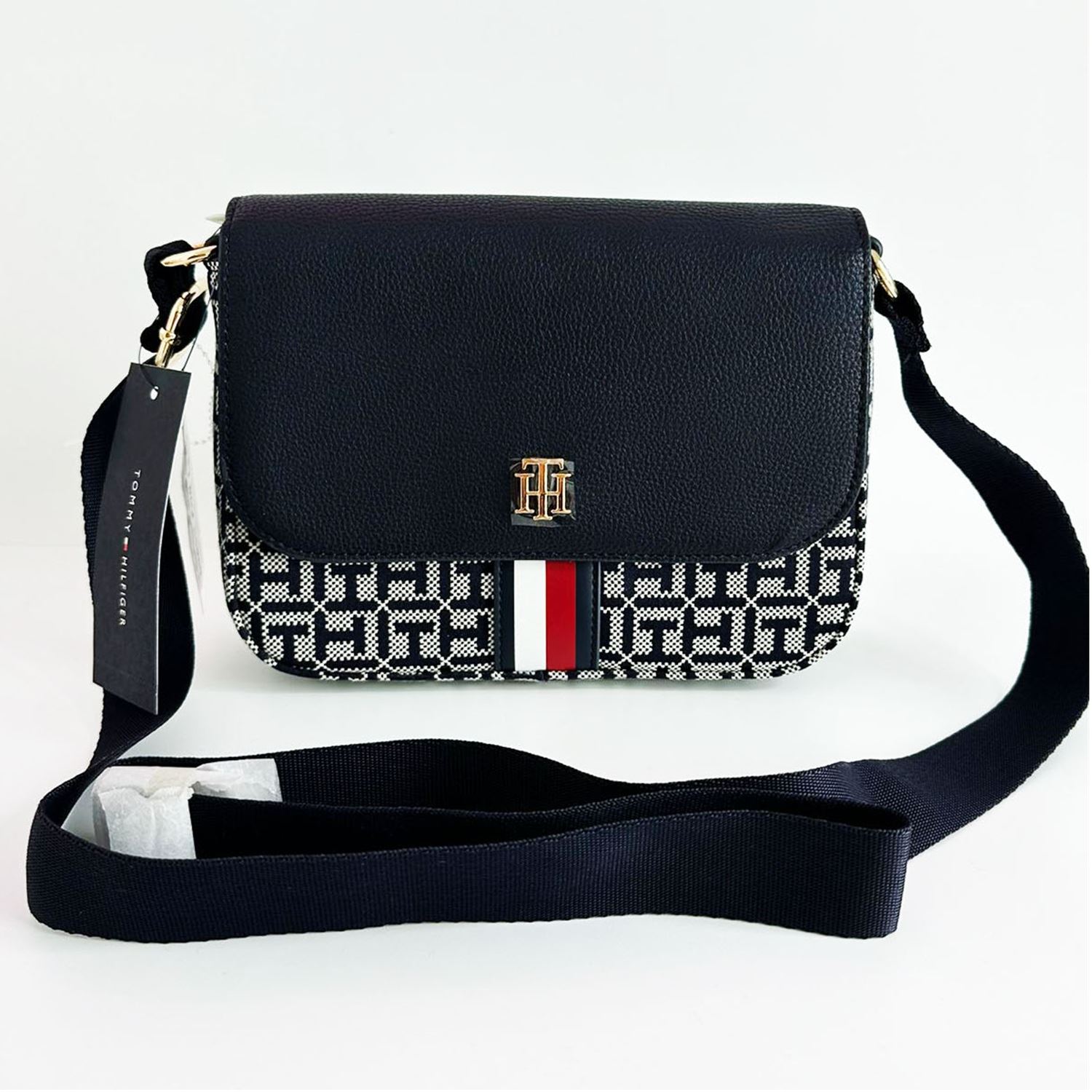 CARTERA CROSSBODY TOMMY HILFIGER FLAP MONOGRAM NEGRO